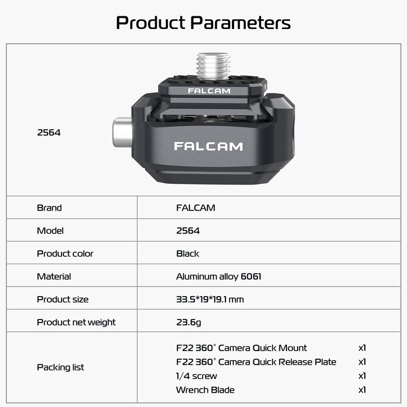 [Australia - AusPower] - FALCAM F22 Quick Release Kit for Insta360, Panoramic Camera Mounting Adapter Convert 1/4" Thread to F22 QR System, Camera Accessory for Insta 360 ONE RS, ONE RS 1-inch, ONE X/X2/X3/Go 3/Ace Pro F22 QR System for insta360 