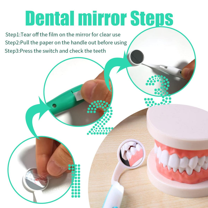 [Australia - AusPower] - 2 Pcs Dental Mirror with Light Tool LED Lighted Teeth Inspection Mirror Anti Fog Curve Angle Dentist Oral Care Tool (Green) Green 