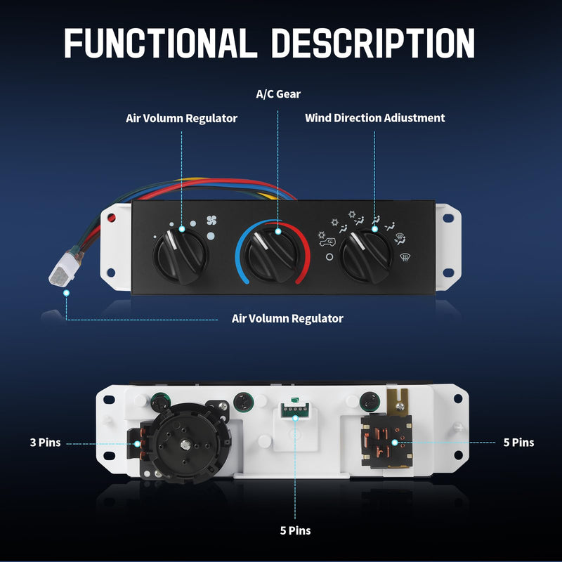 A/C Heater Control Panel with Blower Motor Switch Compatible with 1999-2004 Jeep Wrangler TJ, Climate Control Module Replace 55037473AB, BL101, HS-373