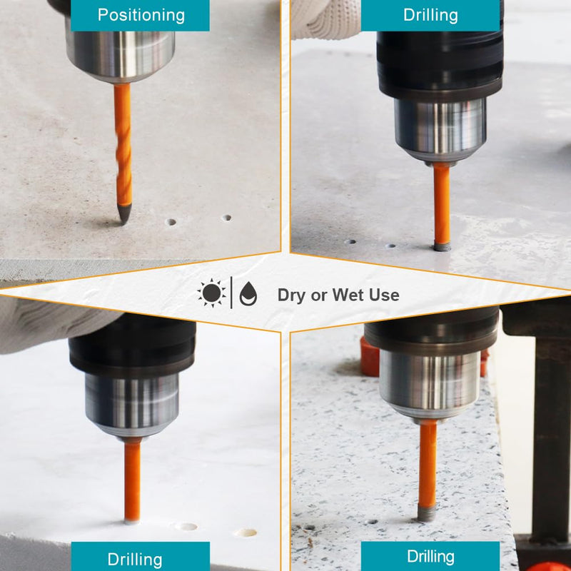 Tile Drill Bits Kit 6mm 5pcs Quick-fit Shank& 6mm 5pcs Carbide Drill Bits for Drilling Ceramic Porcelain Tile Marble Granite Masonry set 3--6mmx5+6mmx5
