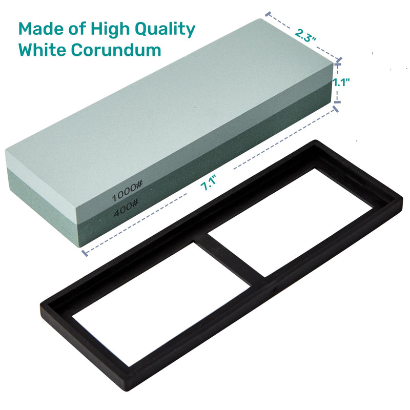[Australia - AusPower] - Knife Sharpening Stone with Non-slip Rubber Base, 400/1000 Grit Premium Whetstone, Double-Sided Knife Sharpener for Kitchen, Waterstone for Honing Blades Manually 