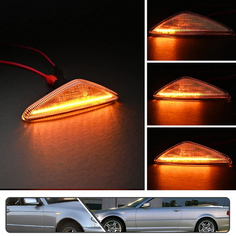 [Australia - AusPower] - 2Pcs Dynamic Blink Amber LED Side Marker Light For BMW 3 Series E46 Coupe Convertible LCI 323Ci 325Ci 328Ci 330Ci 2004-2006 Fender Turn Signal lights Clear Lens 