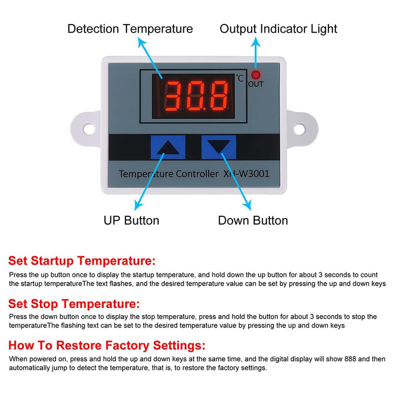 [Australia - AusPower] - Hexonix XH-W3001 Digital Display Temperature Controller 220V 10A 1500W | LED Temperature Controller with Thermostat Control Switch Probe (White) - Pack of 2 