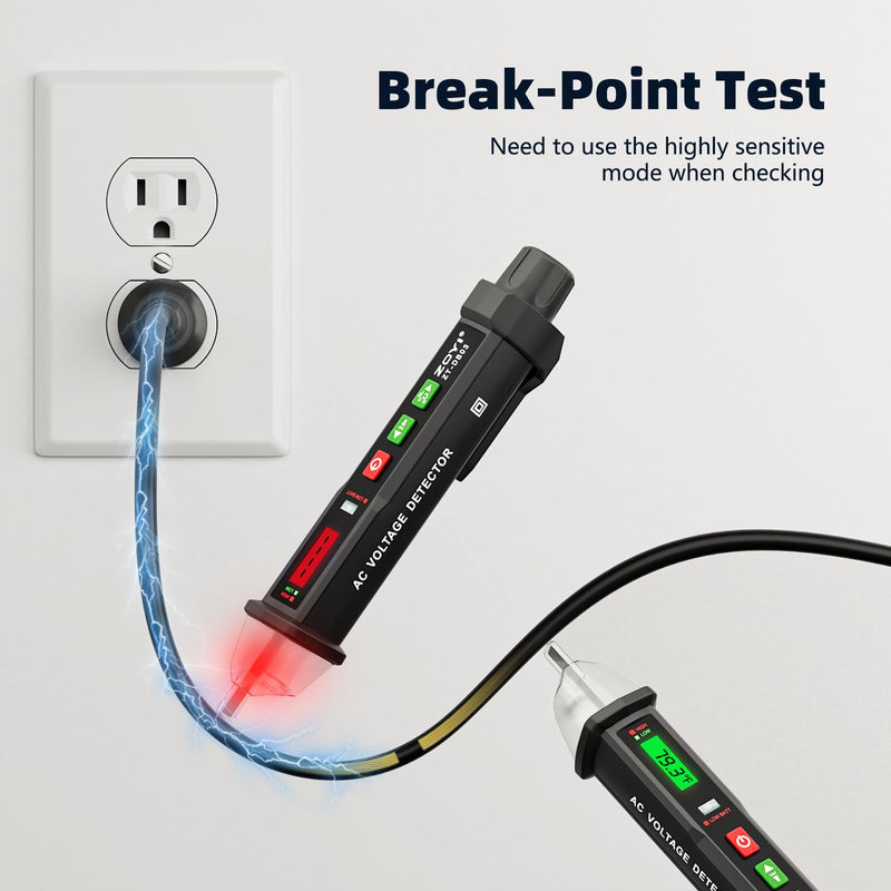 [Australia - AusPower] - Voltage Tester - 2024 Professional Electrical Tester with LED Light, Non Contact Voltage Tester with Temperature Display, Battery-Operated Electric Tester Pen, AC 12V/70V-1000V 