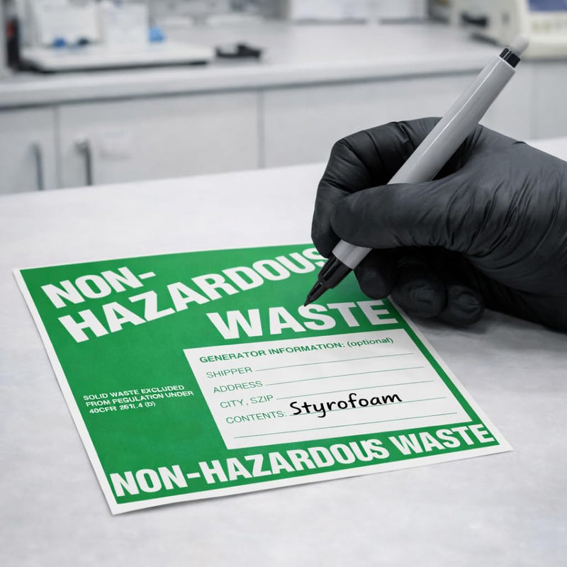Non-Hazardous Waste Labels, 6 x 6 inches, Green/White, Self-Adhesive Vinyl, Pack of 25