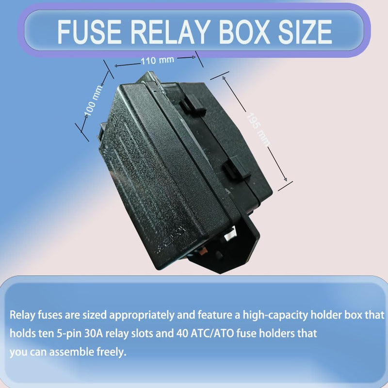 TIERXIALY Relay Fuse Block with 10 Pack 5 Pin 30A Relays Slots and 40 ATC/ATO Fuse Slots Universal Fuse Relay Box 12V-24V On/Off Switch Panel for Car SUV Truck (Box &Terminal) Box &Terminal