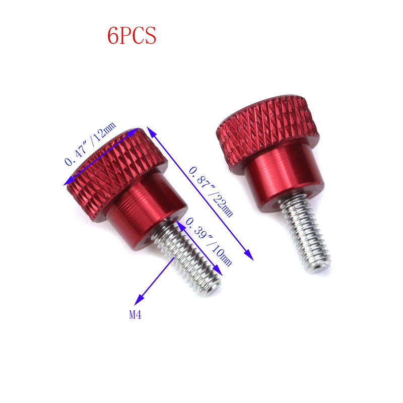 [Australia - AusPower] - 6 Pcs M4 0.39"(10mm) Threads High Head Knurled Thumb Screws Knobs Aluminum Alloy Red Knurled Shoulder Flat Tip Thumbscrew, Red 0.39"(10mm) Threads length 