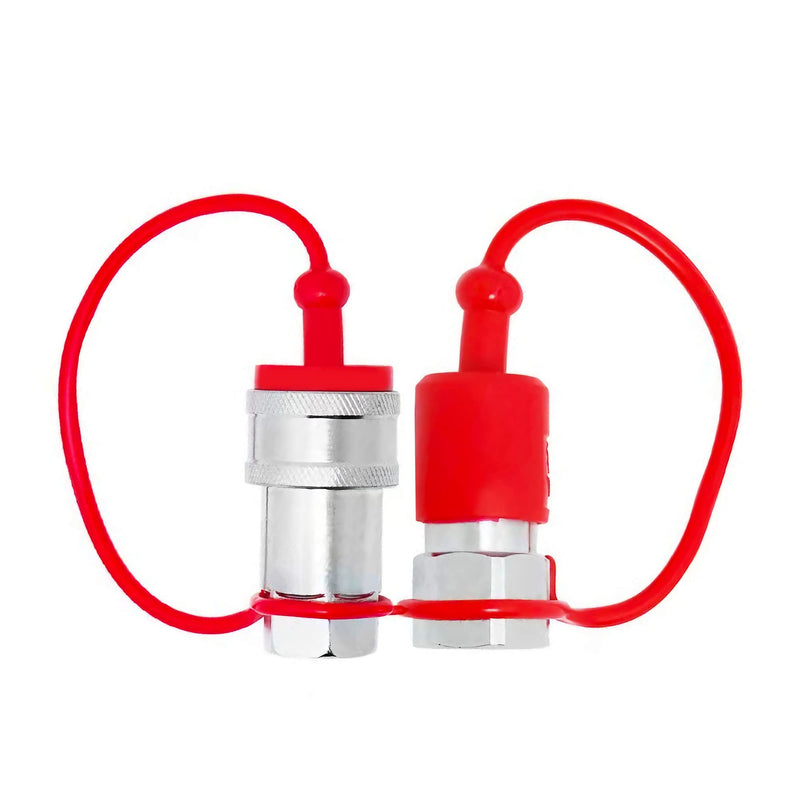 [Australia - AusPower] - 2sets 1/4 ISO A Hydraulic Coupler Male Dust Cap and Female Plug Cover,ISO A Pioneer Style Hydraulic Quick Disconnects Port Plug Cover Fittings,Red Cap with Retaining Ring Keeps Cap Connected to Hose 
