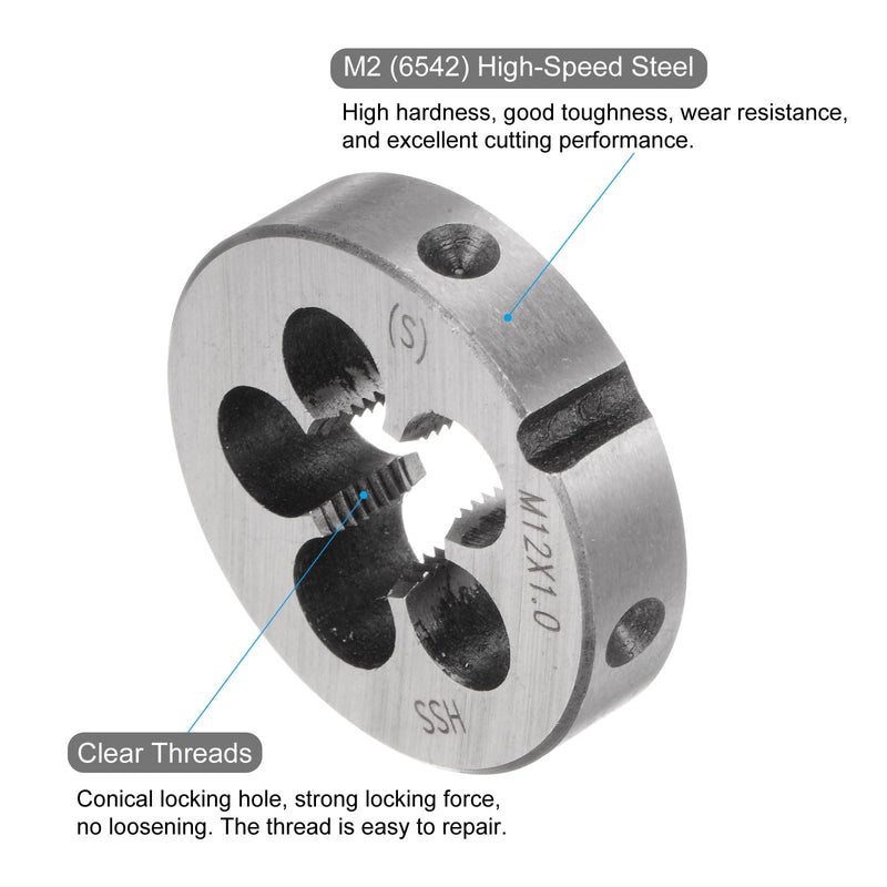 QUARKZMAN Round Die Metric M12x1 Thread (Right) High Speed Steel (HSS) Die Repair Tool M12 x 1