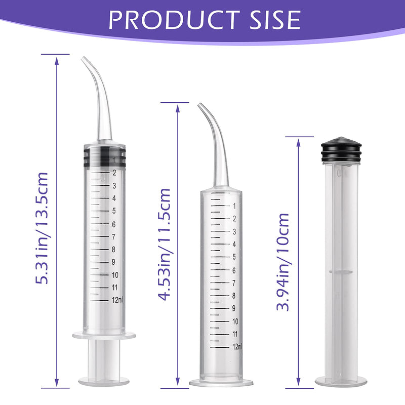WLLHYF 5 Pack Dental Syringes 12ml Dental Irrigation Syringe | With curved tip and measure scale, wisdom teeth syringe, irrigation syringes, for oral dental care cleaning