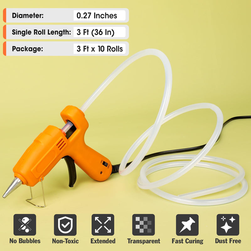 [Australia - AusPower] - 10 Pack Long Mini Hot Glue Stick Rolls, 3 FT Long x 0.27" Diameter Glue Sticks for Glue Gun, Perfect Fit for Mini Glue Guns, Widely Used in Wood, Metal, Glass, Plastic, Floral, Fabric, and More 