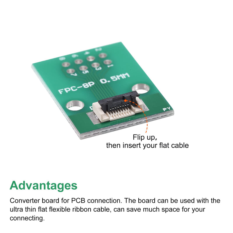 sourcing map FPC Converter 8P 0.5 mm to Female 1 mm Back, Pack of 5 | FFC PCB Breadboard to DIP 2.54mm for LCD 3D Printer DVD TV Laptop Audio