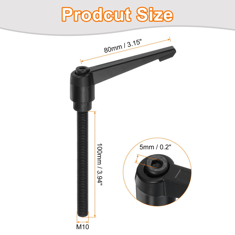 [Australia - AusPower] - uxcell M10 x 100mm Adjustable Knobs Handle Male Thread Push Button Ratchet Quick Release Locking Rotating Bolt for Lathe Machinery, Black 