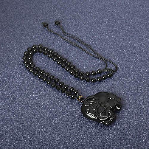 ASGIFT Obsidian Lucky Necklace Power Stone Amulet Protection Pendant with Adjustable Bead Chain Healing Crystal Spiritual Gift Elephant Mother