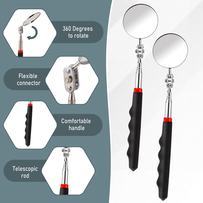 [Australia - AusPower] - 2Pcs Telescoping Inspection Mirror, Flexible Circular Inspection Mirror 360 Rotation with Extended Handle Round Inspection Mirrors for Checking Vehicle Condition(Dia-2 Inch) 