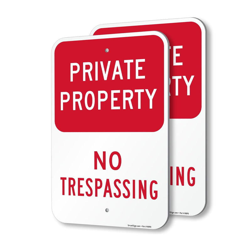 SmartSign Private Property No Trespassing Sign - 2-Pack, 12" x 18", 80 mil Thick Aluminum Composite (ACM), Pre-Drilled Holes, Red and White, Made in USA 12" x 18" - AL ACM (Pack of 2)