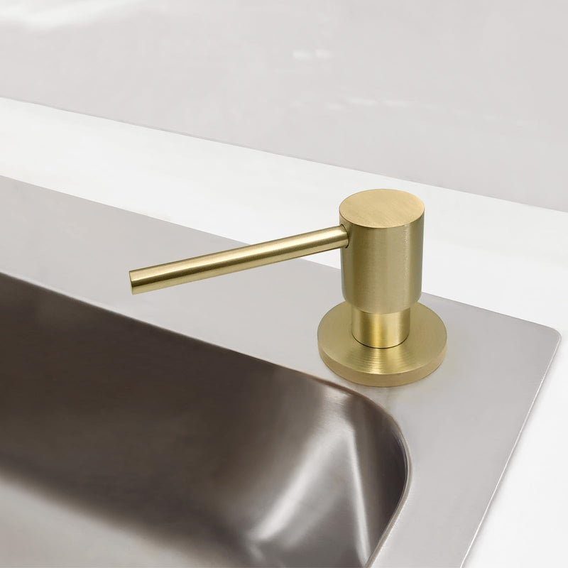 EADOT Brushed Gold All Brass Sink Soap Dispenser for Kitchen Sink Deck Mounted with 17 OZ Above The Sink Refillable PET Bottle Brass Pump Head in Counter Dish Soap Dispenser