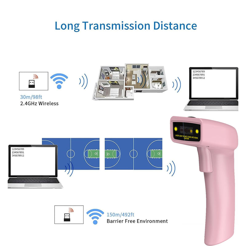 USB Wireless Barcode Scanner,Symcode Handheld Laser 1D Bar Code Reader Scanner (2.4GHz Wireless & USB2.0 Wired) Rechargeable Cordless 1D Barcode Scanner 1D Wireless Scanner Pink
