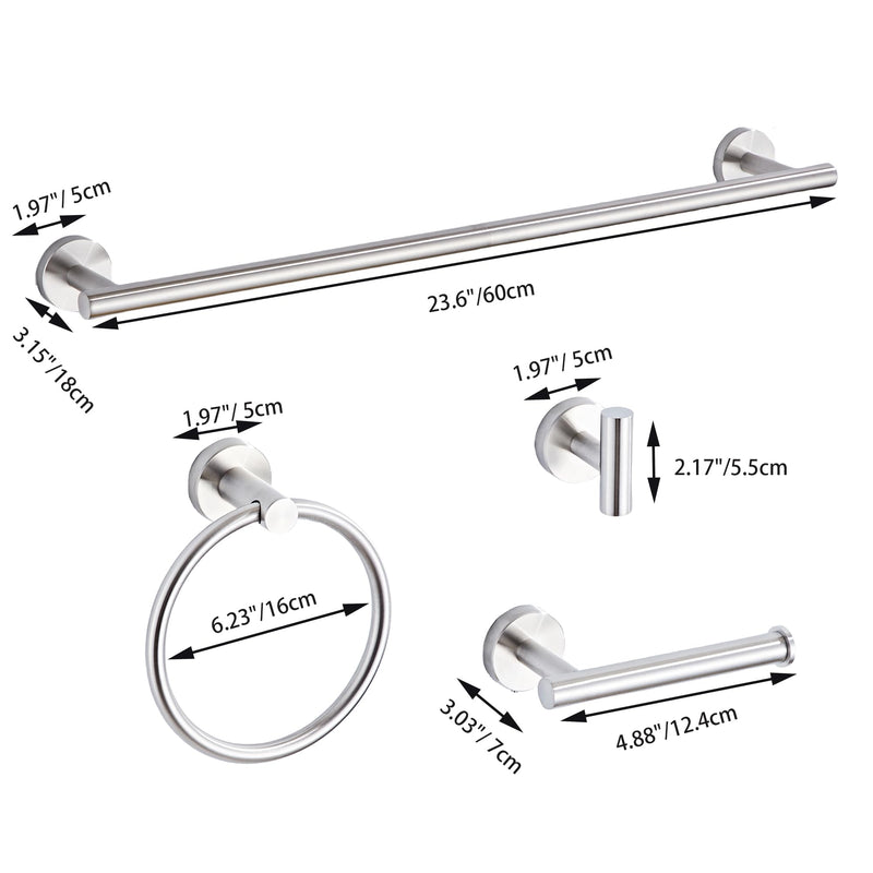 Brushed Nickel Bathroom Hardware Set 5 Piece with Towel Racks for Bathroom, SUS304 Stainless Steel Bath Towel Bar Set, 24 Inch Wall Mounted Accessories Kit… Brushed Nickel