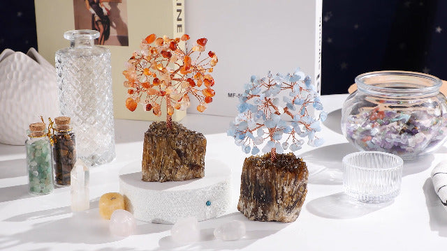 mookaitedecor Carnelian Tree on Amber Calcite Cluster Base Money Tree Orange