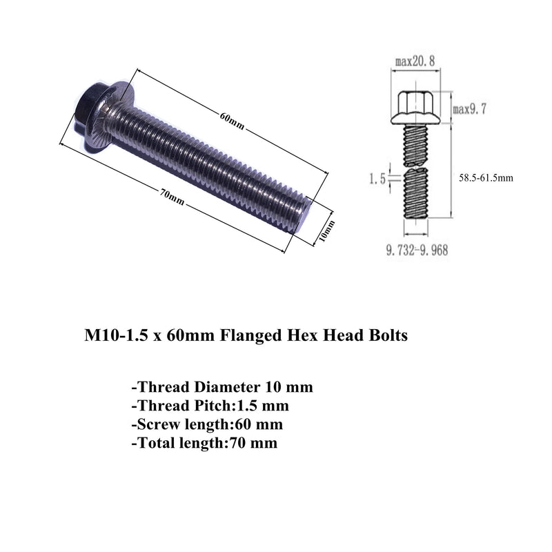 [Australia - AusPower] - Flanged Hex Head Bolt,Stainless Steel Exhaust Flange Bolts & Nuts for Exhaust Manifold Hardware Kit (4, M10x60) 4 