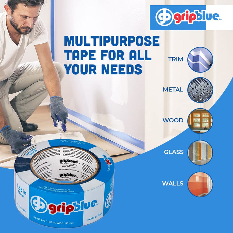 Blue Painters Tape 2 Inch Wide, 1 Roll Masking Tape - Perfect for Precise Lines on Walls & Trim, Multi-Surface, Residue-Free, Easy Removal - Ideal for Indoor & Outdoor Use, 1.88in x 60yds 2 in/1.88 (Single Roll)