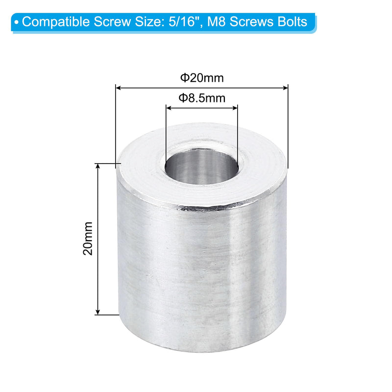 [Australia - AusPower] - PATIKIL M8 Aluminum Spacers, 5Pcs Metal Spacer Aluminum 8.5mm ID x 20mm OD x 20mm L Aluminum Spacer Screw Standoff Round for 5/16" or M8 Screw Bolts 