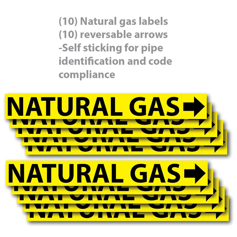 [Australia - AusPower] - (10 Pack) Natural Gas Pipe Labels Stickers with Arrows, 1” x 8” Self Sticking 6mil PVC Natural Gas Pipe Markers for Pipes, Inspections, Detector, Regulator and Heaters 
