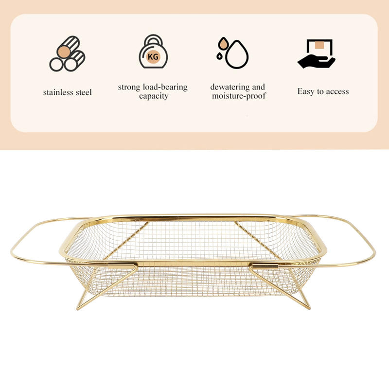 [Australia - AusPower] - Over the Sink Strainer, Stainless Steel, Multifunctional, Space Saving, Over the Sink, Strainer Basket for Home (Gold) Gold 