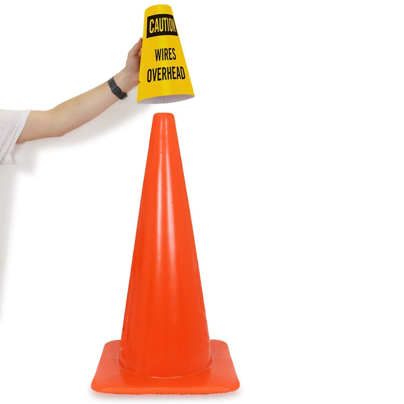 SmartSign “Caution - Wires Overhead” Bright Reflective Cone Message Sleeve, [Cone Not Included]