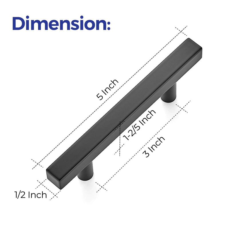 Ravinte 10 Pack 5 inch Square Cabinet Pulls Matte Black Stainless Steel Kitchen Drawer Pulls Cabinet Handles 5”Length, 3” Hole Center 5'' Length(3'' Hole Center)