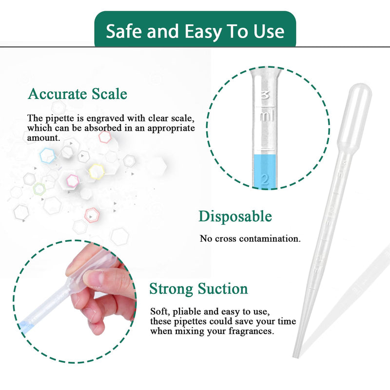 [Australia - AusPower] - moveland 100 PCS 3ML Dropper Pipettes Essential Oil Transfer, Disposable Plastic Eye Dropper for Science Experiments, Crafting, Makeup Tool 