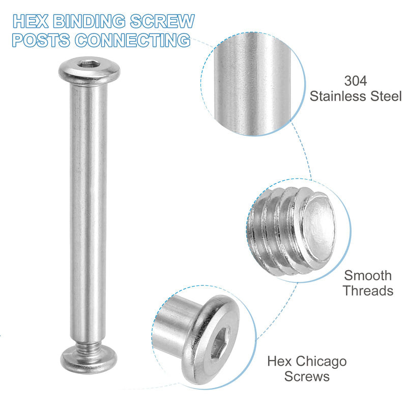 [Australia - AusPower] - PATIKIL Hex Chicago Screws, 10 Set Binding Screw Posts M6 x 60 mm Connecting Hex Drive Socket Cap Bolt Nuts for Scrapbook Leather Belt Album Photo Furniture Repair, Silver 