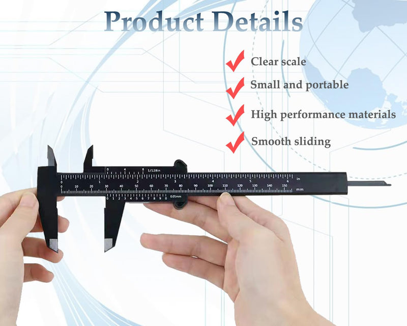 [Australia - AusPower] - Plastic Calliper, Vernier Caliper for Household, Office, Student, 150 mm Plastic with High Accuracy, Double Control Scale Vernier Caliper, for Measuring Buttons, Jade, Permanent Make Up (Pack of 4) 