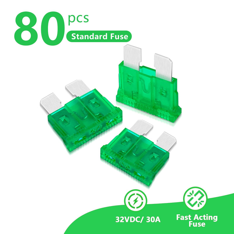 [Australia - AusPower] - (80Pcs) 30 Amp Standard Fuse, 30A Car Blade Fuses for Car/RV/Truck/SUV/Motorcycle/Boat 