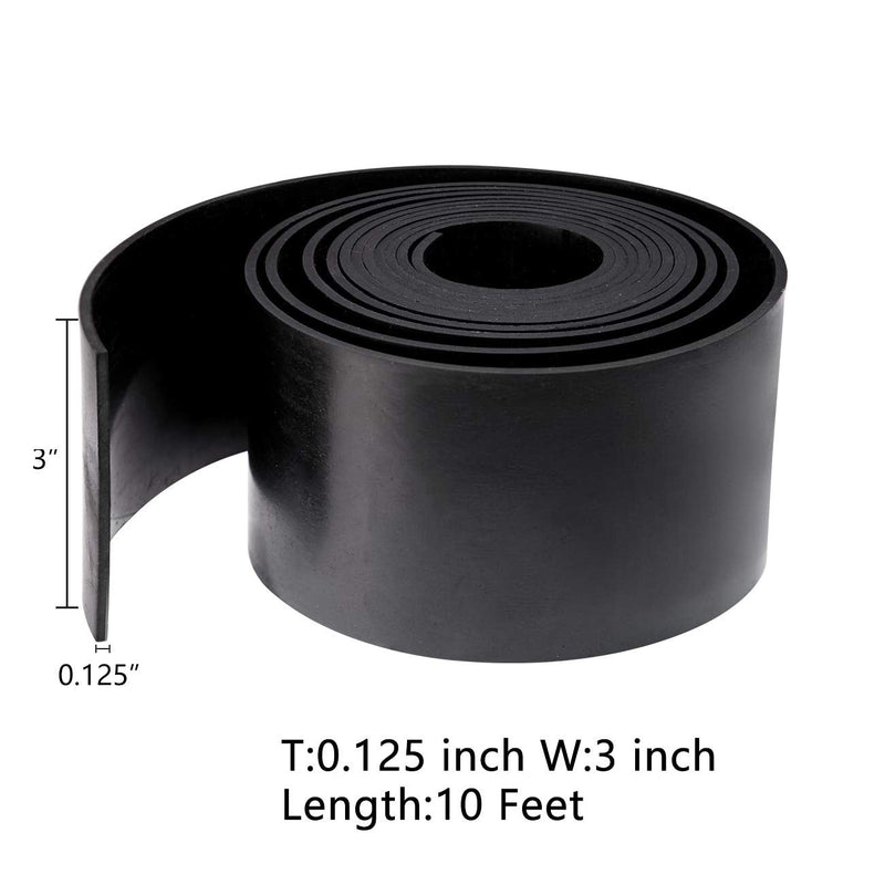 TORRAMI Rubber Gasket Sheet Material 1/8 (.125) Inch T X 3 inch W X 10 Feet, for Sealing,Protection, Abrasion, Supports, Leveling, Bumpers 3" Wide X 10' Long 1/8 (.125)" Thick