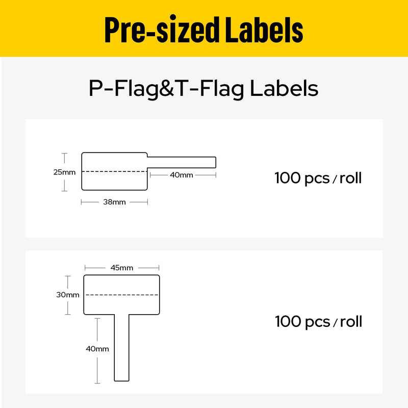 MakeID EP53 Flag Labels, P-Flag Pre-Sized Label Tape with Ribbon Cartridge for Indoor/Outdoor Wire and Cable, DataCom Labeling - for EP53 Portable Industrial Label Maker 0.98"H x 1.50"W(100 Labels) Yellow P-flag