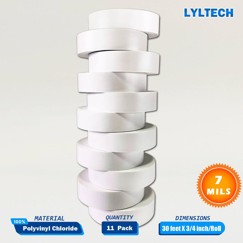 LYLTECH White Electrical Tape 8Rolls, 7mils x 3/4 in x 30 ft, Flame Retardant,Waterproof,Strong Adhesive, Durable, Easy-Wrap,High Temp Electrical Tape Electric Super Vinyl 8 White