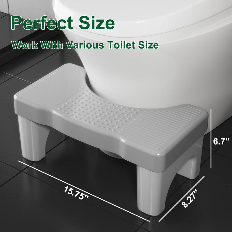 Kzeirm Toilet Potty Stool for Adults, 7" Heavy Duty Plastic Squatting Poop Foot Stool, Bathroom Non-Slip Toilet Assistance Step - Healthy Gifts for Kids Seniors, 2 Pack 6.7inch (2 Pack) Gray