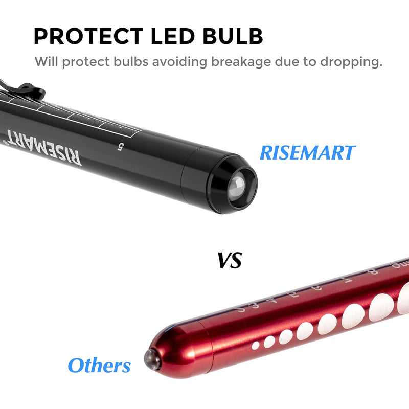 [Australia - AusPower] - RISEMART Pen Lights for Nurses, 2 Pack Reusable Medical Light with Pupil Gauge and Ruler, White Light LED Penlight for Student Doctors EMT (Black/White) Black and White 