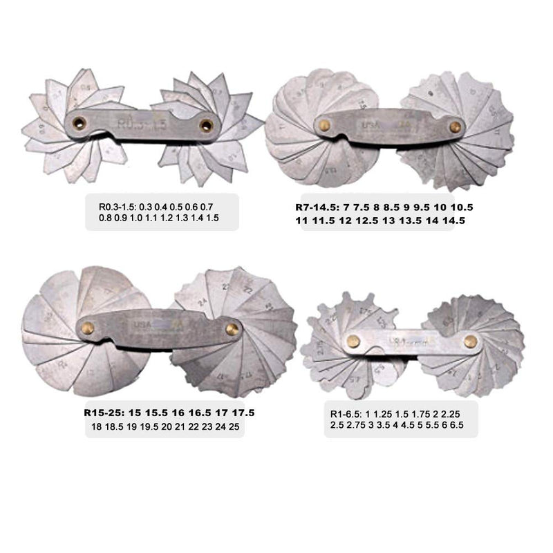[Australia - AusPower] - Set of 4 Radius Strips, Stainless Steel, Gauges Other Gauges Concave Convex Measuring Tool R0.3-1.5 / R1-6.5 / R7-14.5 / R15-25 