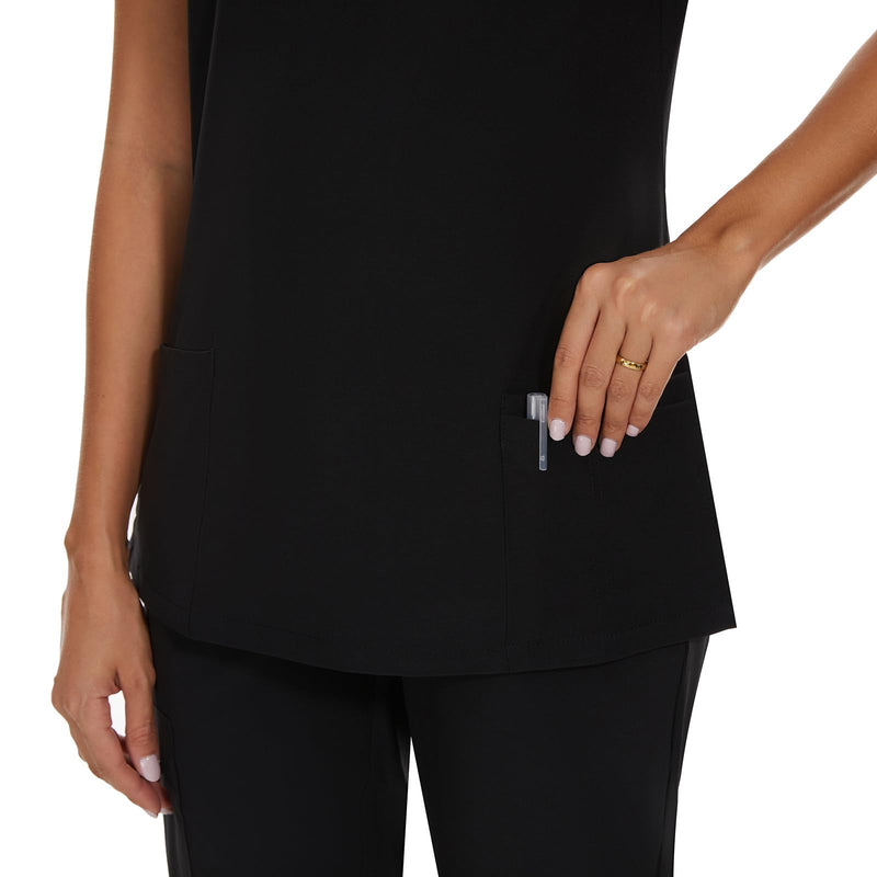 [Australia - AusPower] - Scrub Tops for Woman - Soft Stretch, V-Neck Top Scrubs with 3 Pockets, Easy Care for Women Black Medium 