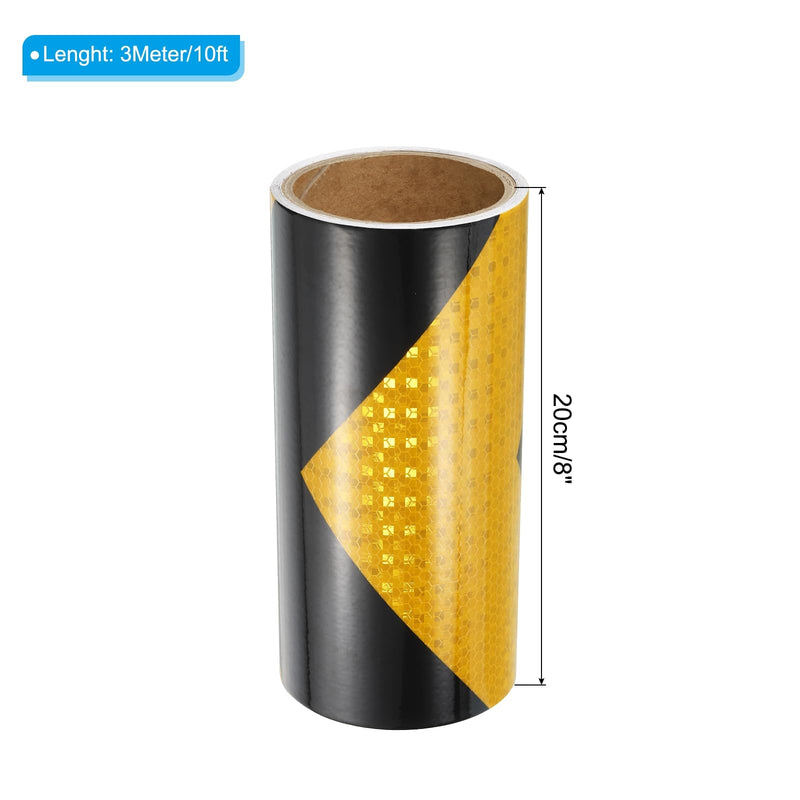 PATIKIL Reflective Tape, 8 Inch x 10 FT Waterproof High Visibility Self-Adhesive Warning Safety Tape Reflective Stickers External Accessories for Cars Trucks, Black Yellow