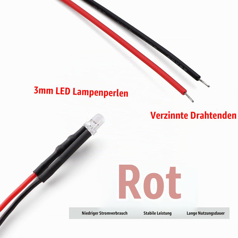 YIXISI Pack of 40 3mm Diode Light, 12V 20cm Pre-Wired LED, Pre-Wired Light, LED Light Emitting Diodes Pre-Wired, Red 3mm. Red