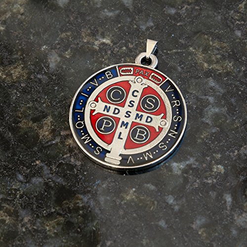 Intercession Saint Benedict Color Medal Silver - Large 1-1/4 Inches