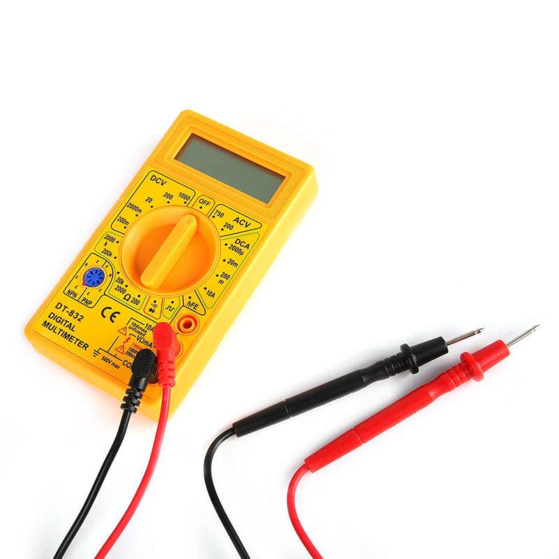 [Australia - AusPower] - Digital Display Multimeter, DT-832 Handheld Pocket Digital Multimeter AC/DC Voltage Current Resistance Tester with Buzzer, Test Leads, Pocket Portable Meter Equipment (Yellow) 