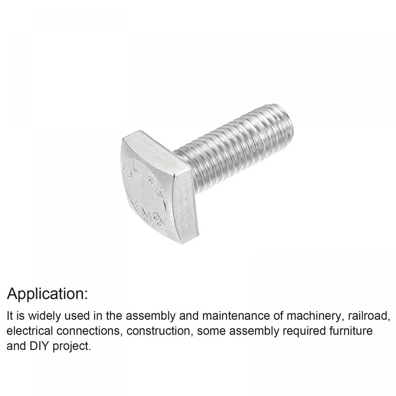 [Australia - AusPower] - uxcell Square Head Bolt, 10pcs M6x16mm Fully Thread 304 Stainless Steel Grade C Square Machine Screws 