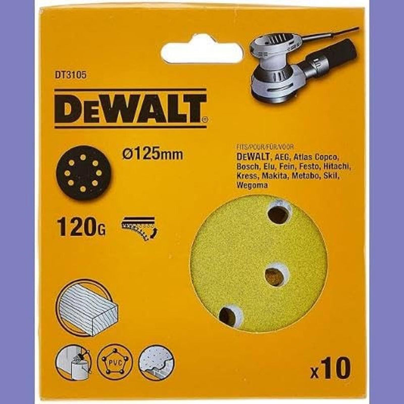 DeWALT DT3105-QZ Sanding Disc, 125 mm, K120 8-L Pack of 10 Ochre