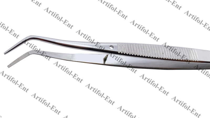 [Australia - AusPower] - Dental Marriiam Tweezers – 5 Pcs Set, 15cm Angled Serrated Tips, Polished Stainless Steel Curved Forceps – Multipurpose Dental Tools for Denture & Teeth Cleaning, Oral Care Instruments #114500021-1 