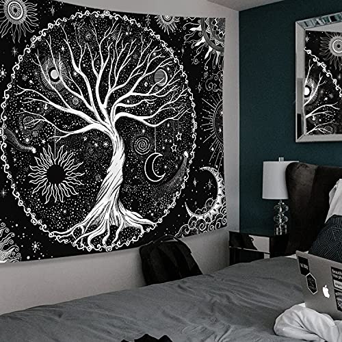 Spenlife Tree of Life Tapestry Black and White Tapestry for Bedroom Spiritual Aesthetic Tree Tapestries Aesthetic Tapestries Wall Hanging for Bedroom Black 60×80 Inches 80"L x 60"W Black Gold